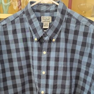 L.L. Bean Men's Navy and Light Blue Plaid Shirt